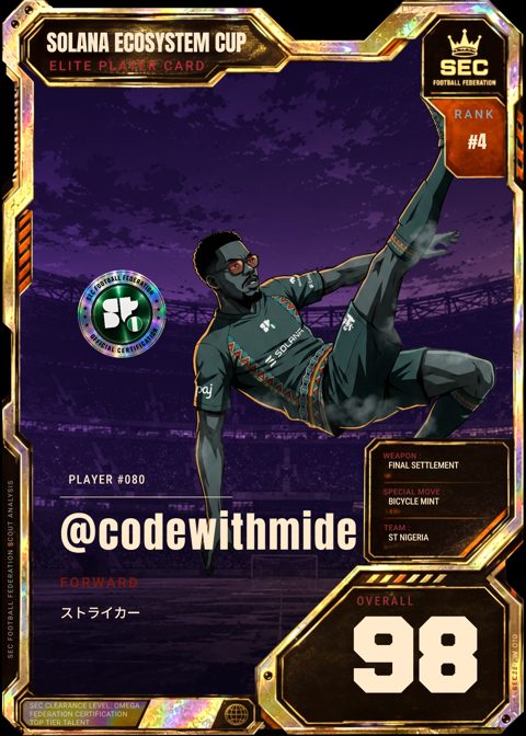 Mystic card of @codewithmide, Superteam Nigeria